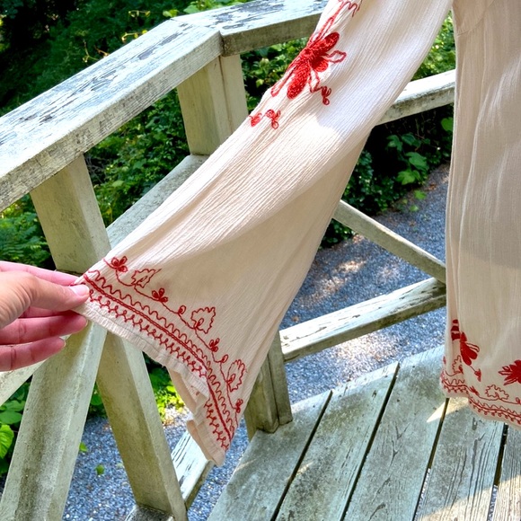 Free People Skyfall Beige & Rust Orange Embroidered Dress Size S - Picture 11 of 12